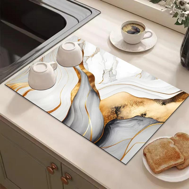 Kitchen Draining Mat Super Absorbent Tableware Pad Coffee Dish Drying Mat Sink Washstand Placemat Bathroom Kitchen Non-Slip Pad