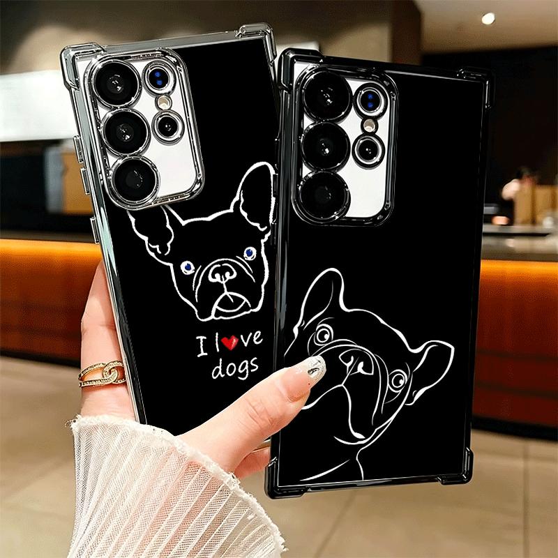 Coque de téléphone avec design Bouledogue Français Noir Placage Pour Samsung Galaxy S24 S25 FE S26 Edge S23 Ultra S22 S21 Plus S20 Anti-Chute Airab