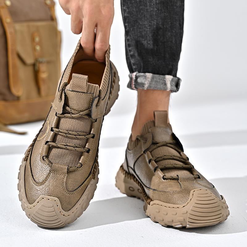 Handmade Mens Casual Shoes Breathable Mens Hiking Non Slip Mens Sneakers Rubber Flats Shoes Comfortable Outdoor Walking Shoes