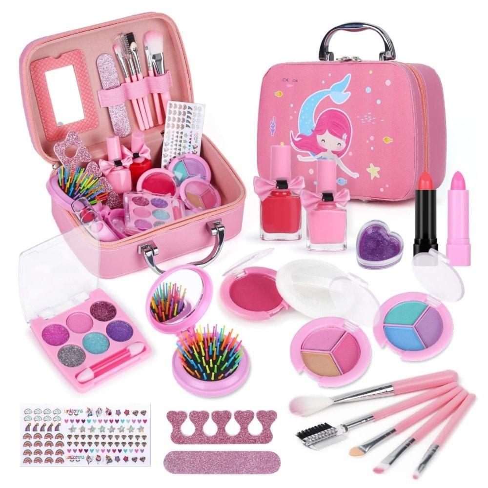 New Washable Girls Make Up Toys Pretend Birthday Gift Princess Play Makeup Set Non Toxic Kids Make Up Bag Kit
