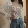 Women's Summer Ice Silk Cardigan: Fashionable, Versatile, Short Knitted with Suspenders, Lightweight, Long-Sleeved Top.