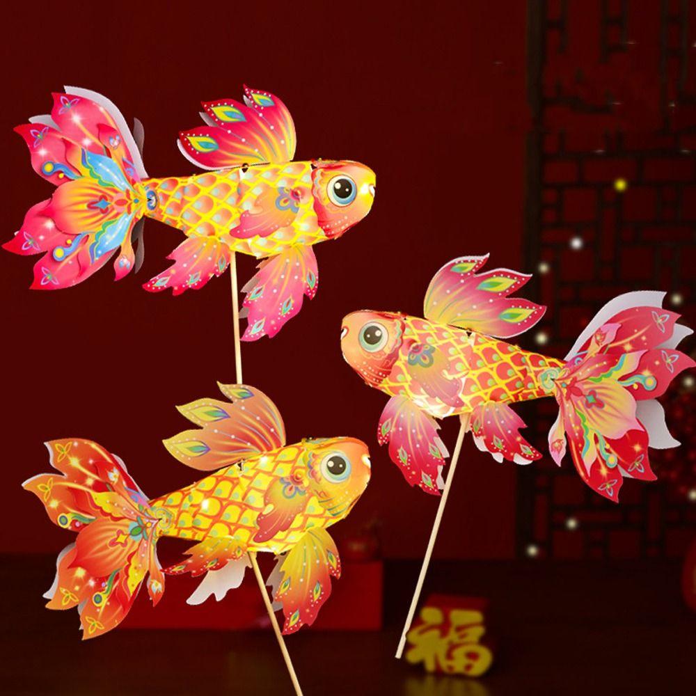 Chinese Traditional Handheld Fish Lantern Ancient Style Luminous Goldfish Light  Celebration