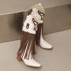 2026 Neue Winter Schwarz Weiß Damen Kniehohe Westernstiefel Cowboystiefel Hoher Klobiger Absatz Damenschuhe Übergröße 12 43 45 48