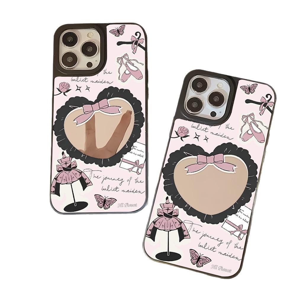 Applicable To Apple 17ProMax Korean Style High-value Illustration Mirror Black Frame Mobile Phone Case 15 All-inclusive 13/14 Niche