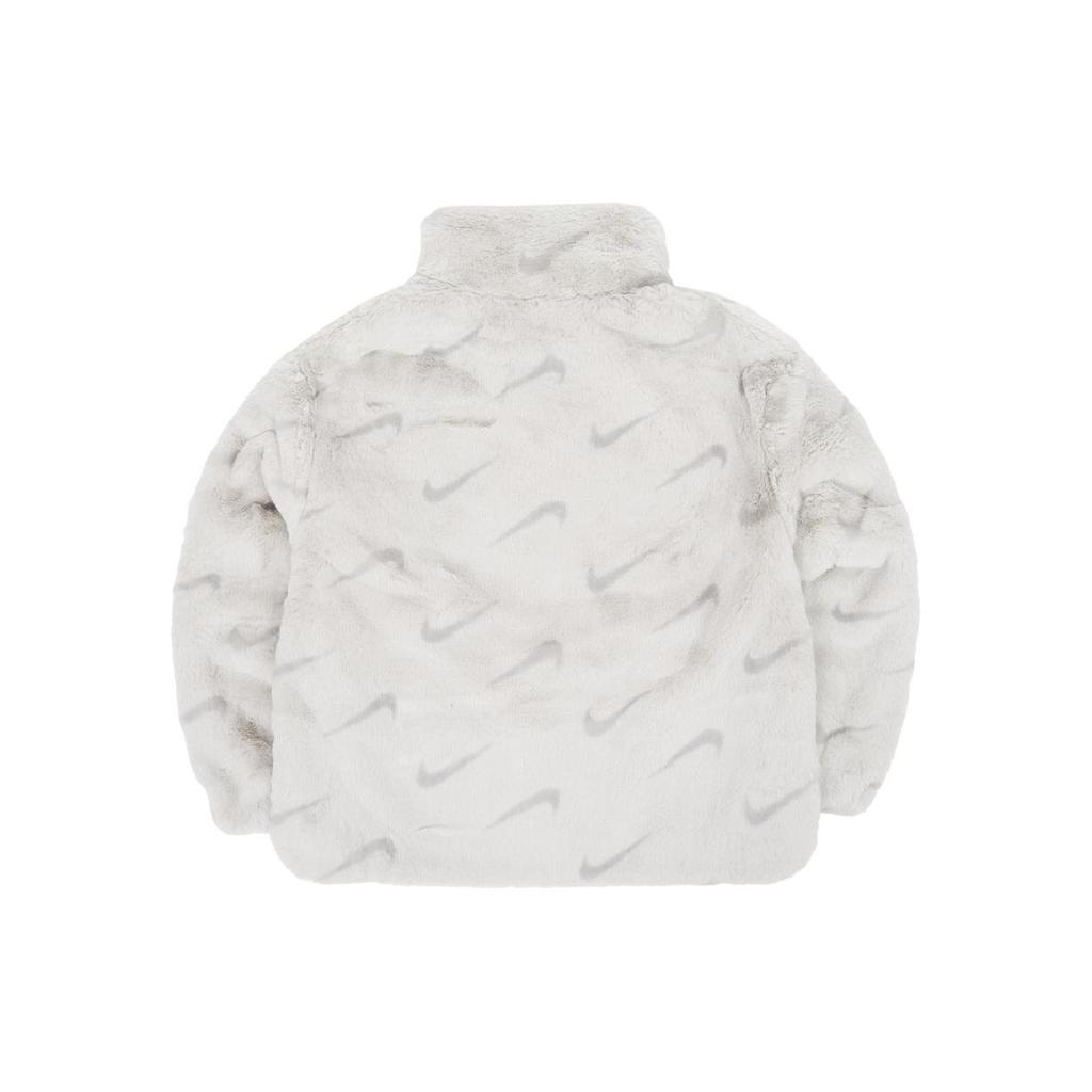 Nike Vollständiger Druck Stehkragen Kunstfell Warm Gerade Langarm Baumwolljacke Damen Oberbekleidung Weiß DQ6843-072
