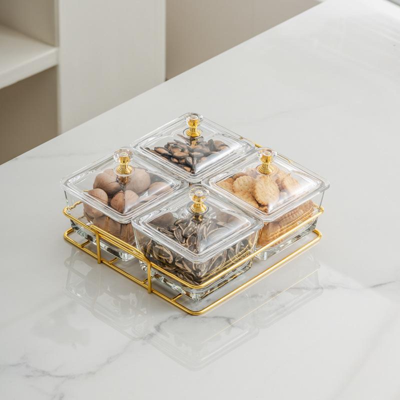 Light Luxury Glass Fruit Plate  Creative Household Living Room Snack Plate  Dried Fruit Snack Plate  Dessert Plate  Candy Plate  Fruit Plate