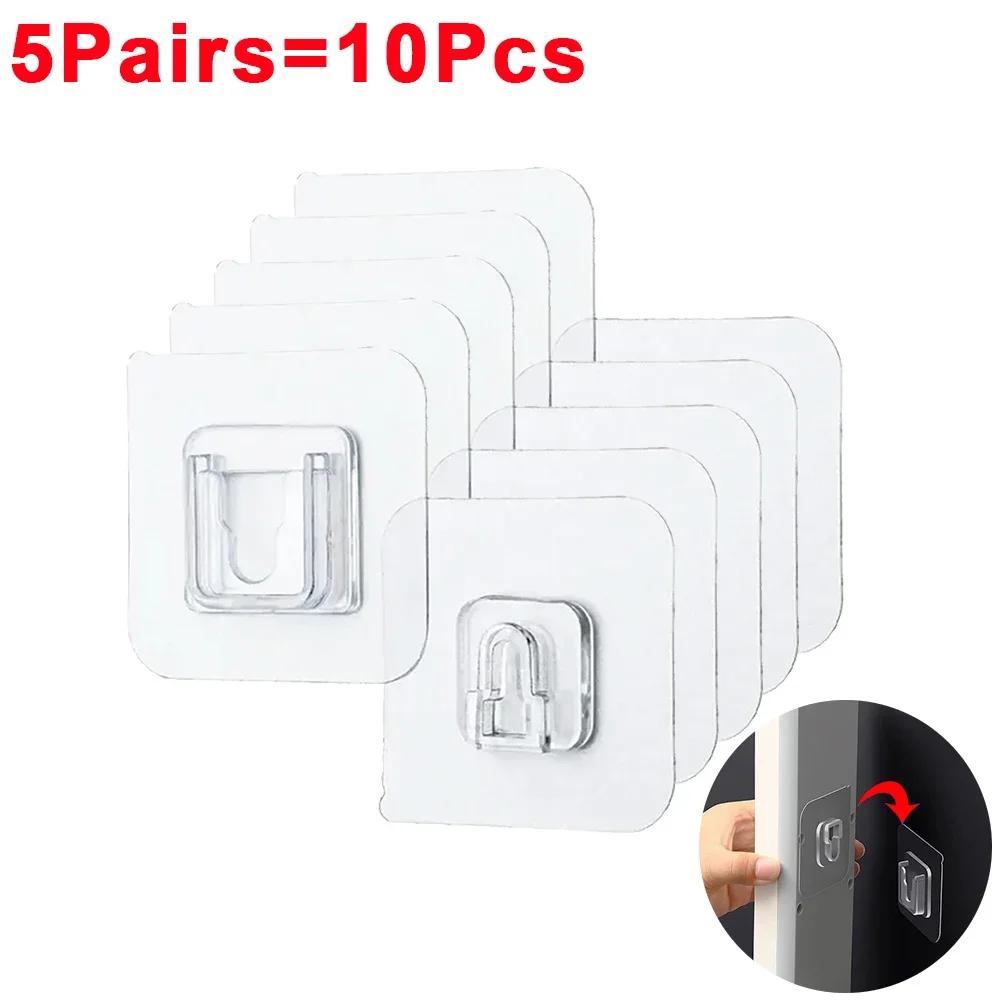 30/2 Stück Doppelseitige Klebehaken Transparent Aufbewahrungshaken für Badezimmer Küche Büro Stecker Steckdose Saugnapf Wandhalter