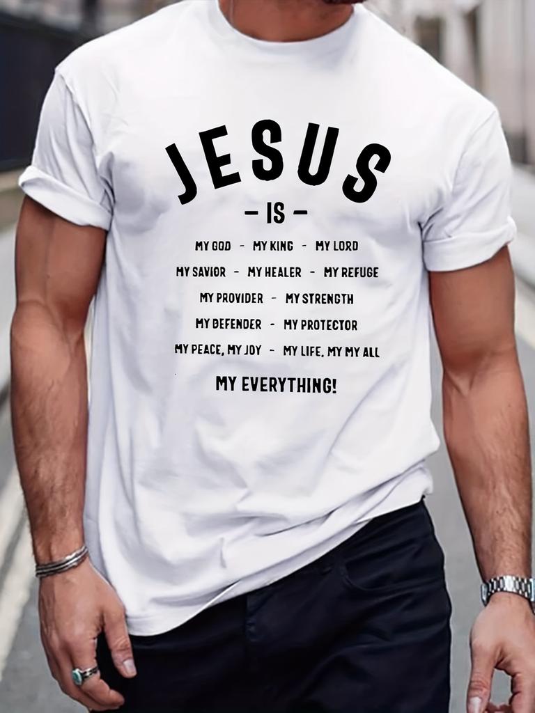 Klasický pánský tričko s potiskem vzoru křesťanského sloganu Grafické tričko Pánské letní oblečení Tričko Pánské outfity Streetwear 100% bavlna