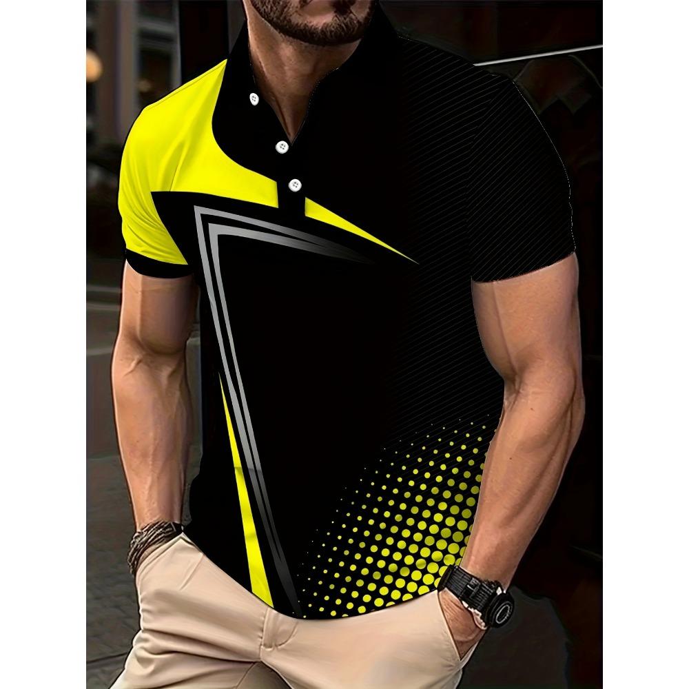 Men's Casual and Fashionable Short Sleeved Polo Shirt, 3D Printed T-shirt with Pattern