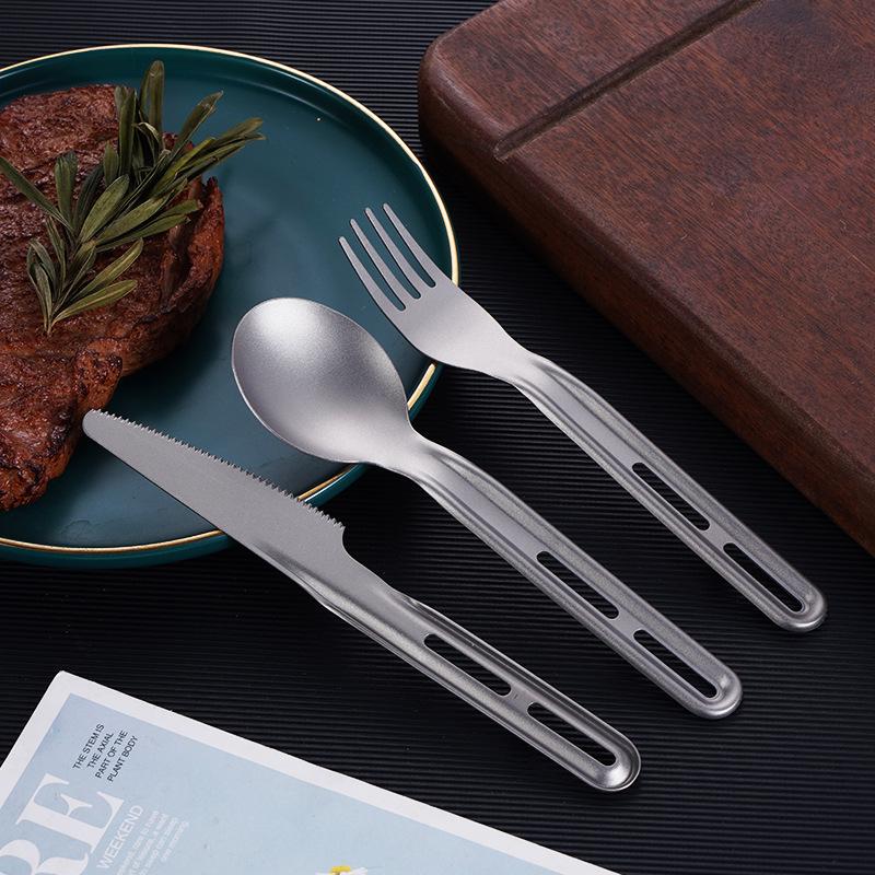 Titanium Ultralight 3-Piece Camping Cutlery Set: Knife, Fork, Spoon for Outdoor Travel & Hiking