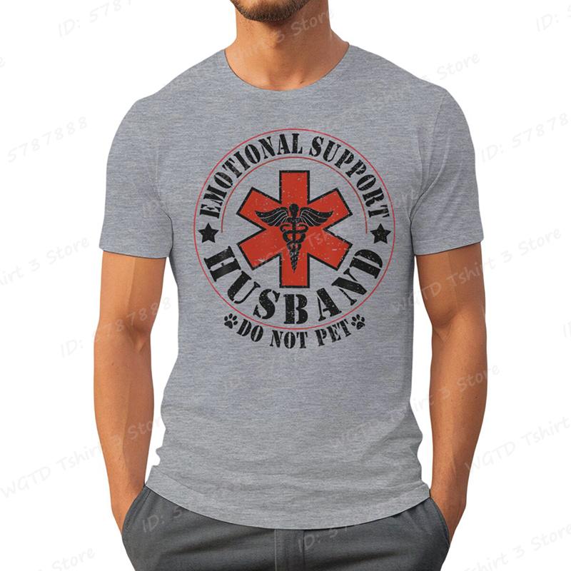 Emotional Support Husband Do Not Pet Print T-shirts Funny Mens Husband T-Shirt Summer Casual Short Sleeve Tops Men's Clothing