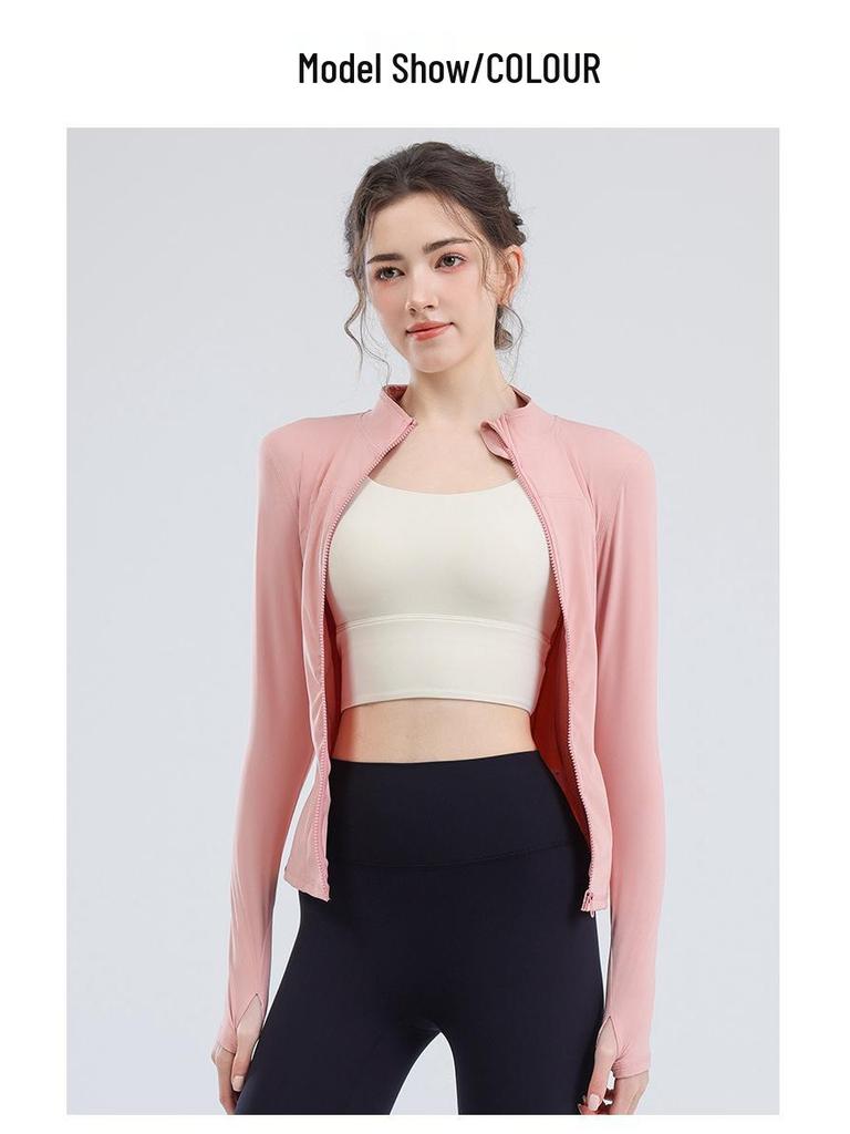 Women's Long Sleeve Yoga Top - Stand Collar, UV Protection, Lightweight Fitness Shirt for Summer 2024