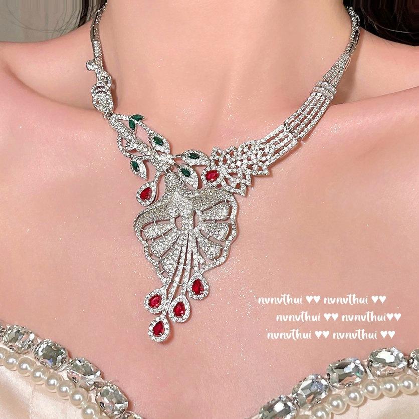 Vine Water Drop Calla Lily Gemstone Necklace, Rich Family Daughter Gold, Plated With 18K Gold, Pomegranate Calla Lily Zircon Earrings.