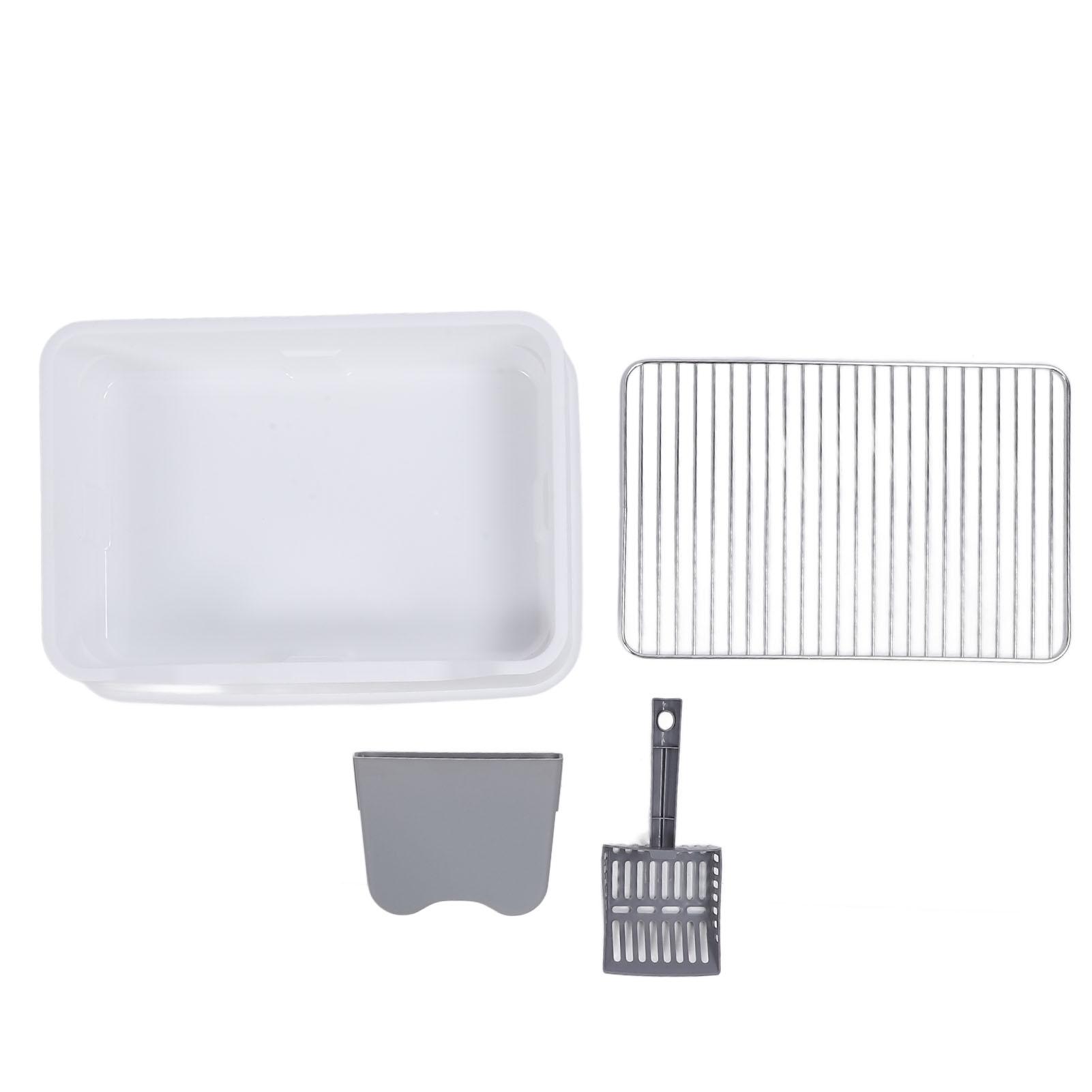 

Cat Litter Box with Baffle Stainless Steel Rack Anti Splashing Stylish Look Kitty Litter Box Cat білий