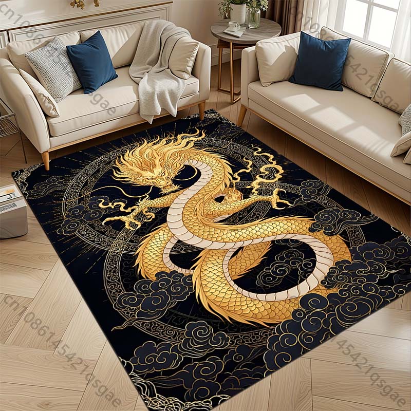1PC Golden Chinese dragon amid clouds Carpet for Living Room Bedroom Sofa Home Decor Rus Non-slip Floor Mat Luxury Gift