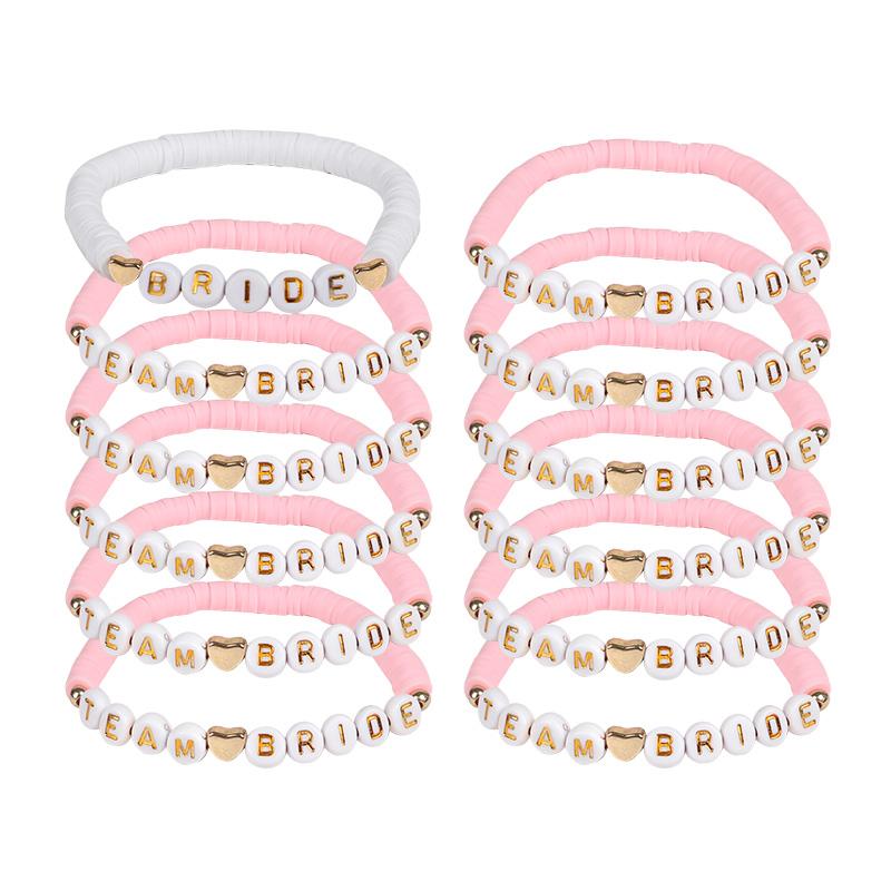 12Pcs Pink Team Bride Elastic Bracelets Set Bridal Shower Gifts Bachelorette Party Favors Supplies Boho Wedding Decoration
