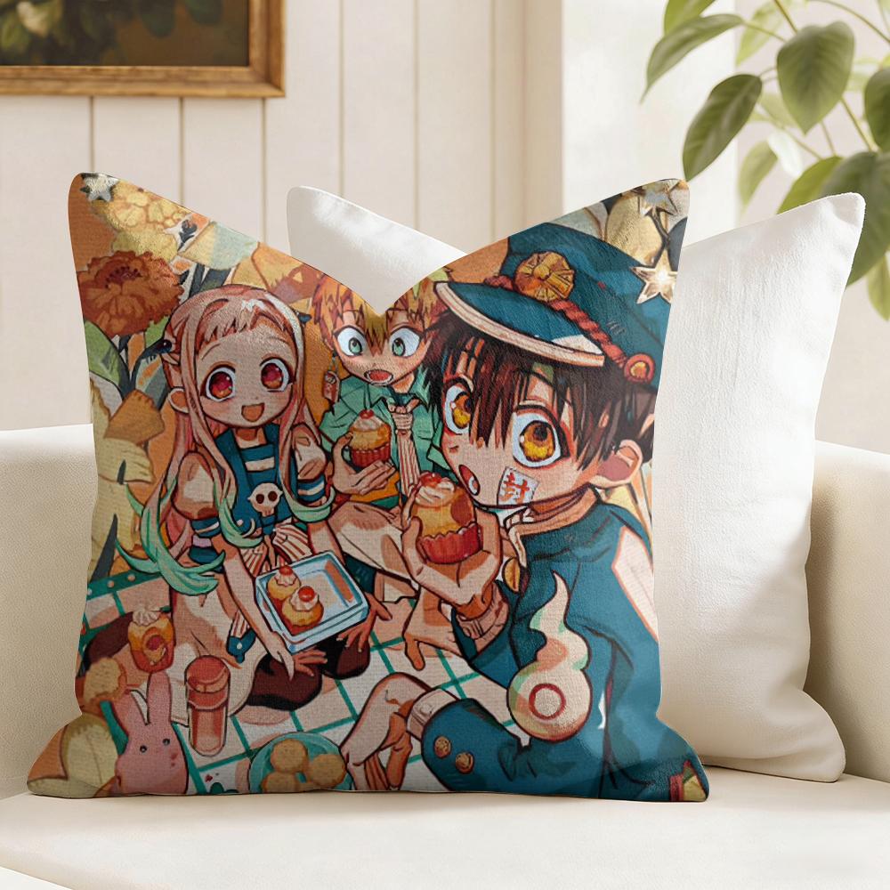 Anime Jjibaku Shounen Hanako Kun Cushion Cover Natural Linen Double Sided Print Throw Pillow Case for Sofa Couch Home Decor