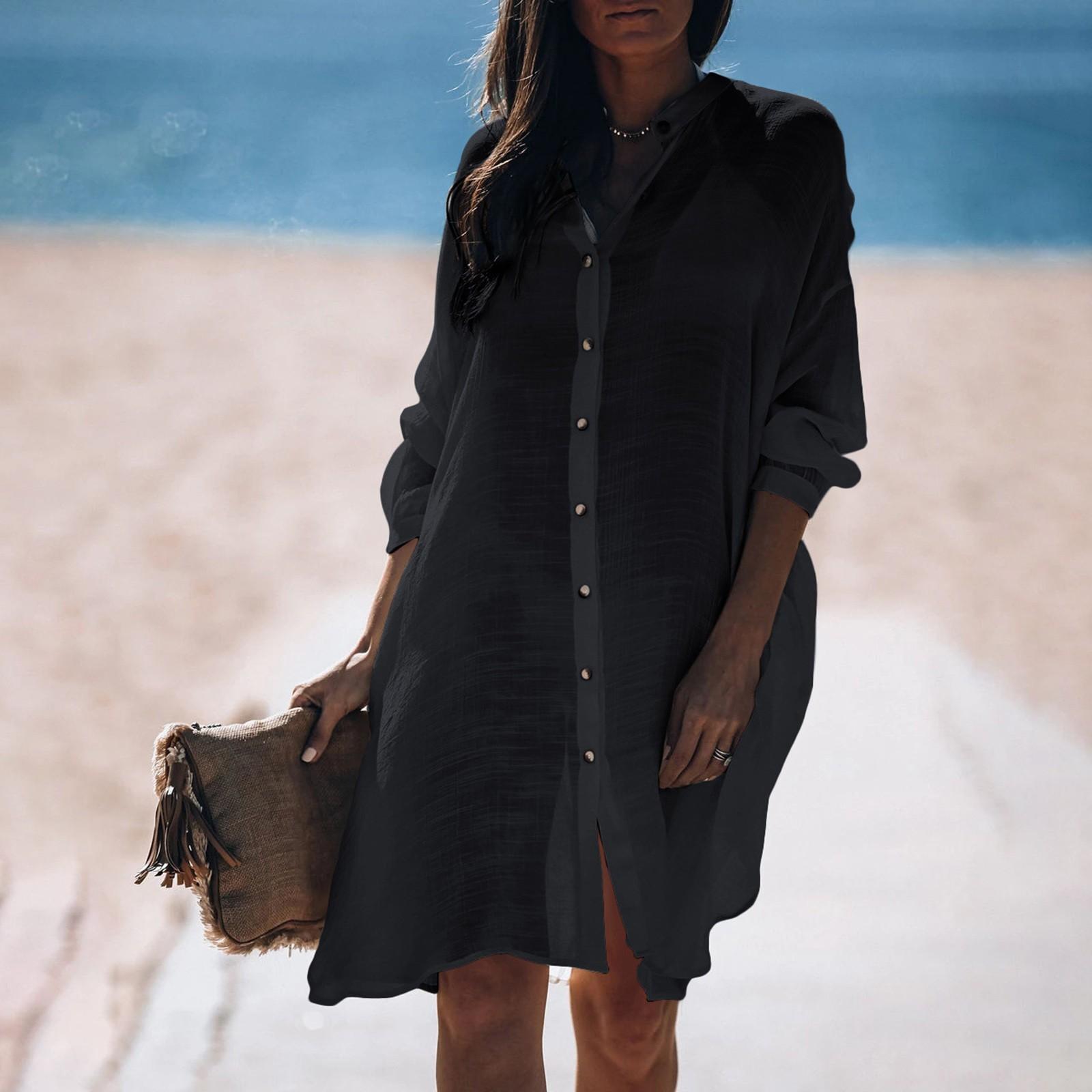 

Женская однотонная рубашка, кардиган, пляжное пальто, бикини, купальник для отпуска, блузка, солнцезащитный крем One Size чёрный