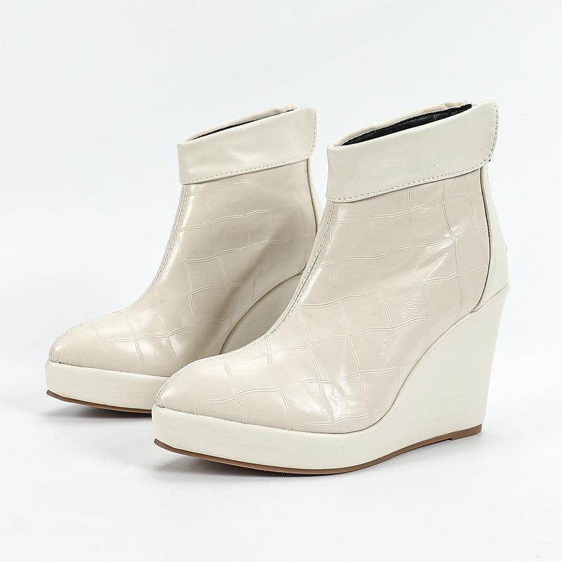 2025 Autumn Early Winter Shoes Women High Heels Boots Pointed toe Fashion Ladies Wedges Shoes 10cm Black White Plus Size 42