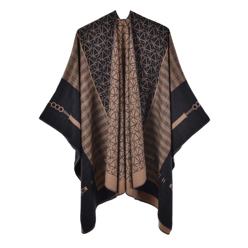 

Retro women s shawl plaid new imitation cashmere cape shawl simple outer warm cape 135-175CM
