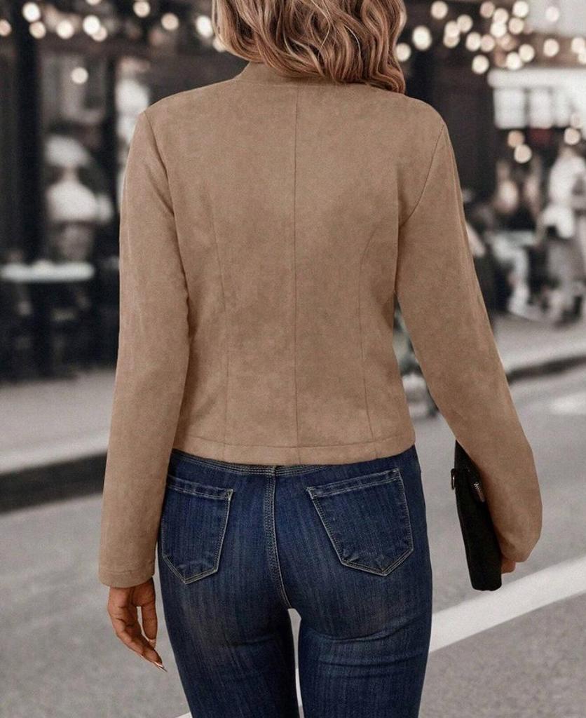 Retro Suede Double-Breasted Jacket with Decorative Buttons