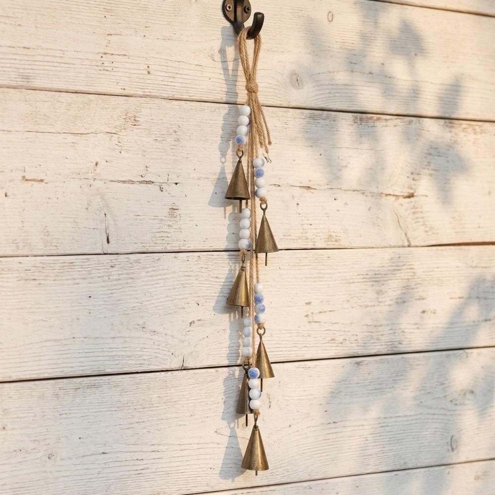 16.93in Rustic Metal Cowbell Built-in Metal Clapper Vintage Gold Wind Chime Home Wall Hanging
