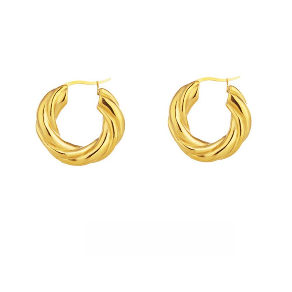 High Luxury Hepburn Style Retro Minimalist Design Fashionable Gold Twist Woven Thick Ring Ring Earrings