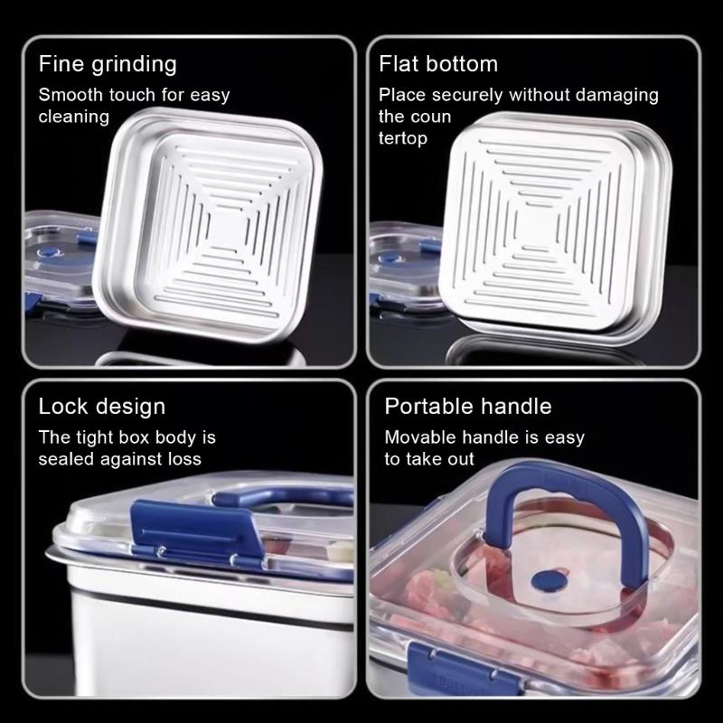 Multipurpose Stainless Steel Food Preserver Lunch Box with Transparent Lid Household Crisper Practical Meal Container