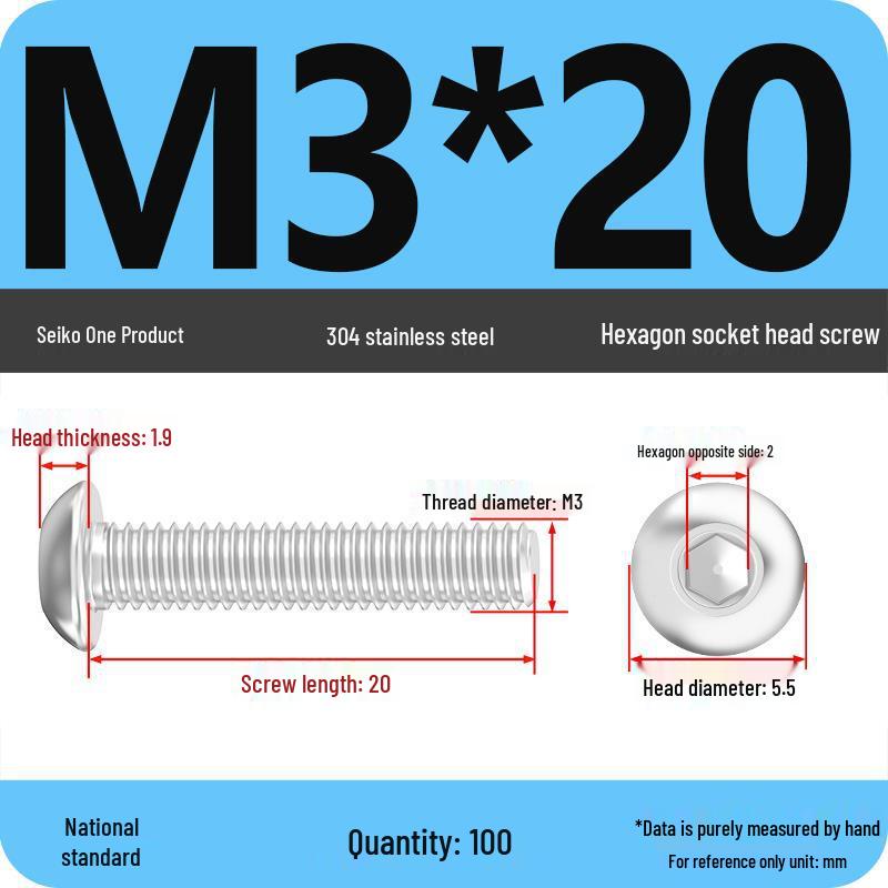304 Stainless Steel Pan, Half, and Round Head Hexagon Screws (M2-M12)