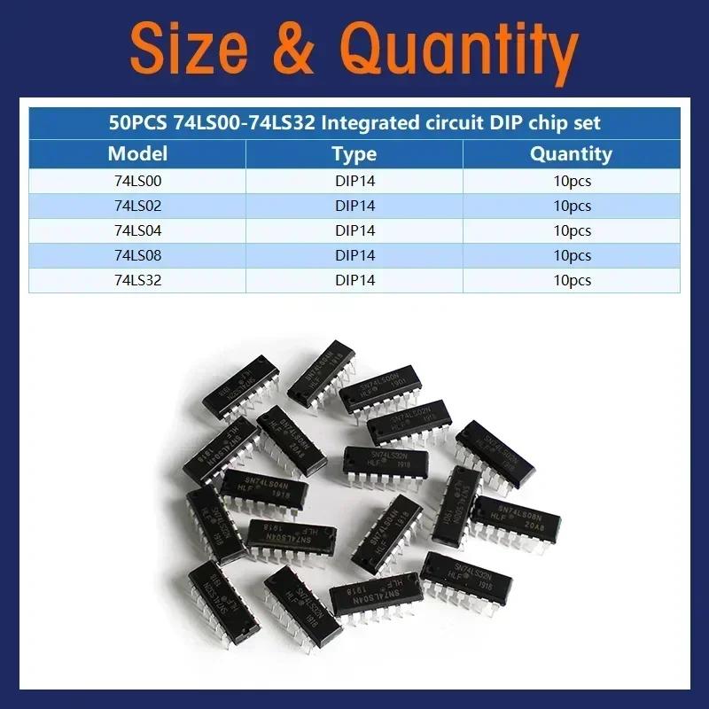 

50PCS 5Type 74LS00 74LS02 74LS04 74LS08 74LS32 Integrated Circuit Logic IC Combination Chip DIP-14 Electronic DIY Assortment Kit