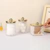 1/3 Qtips Bathroom Organizer with a Gold Lid, a 10 Oz. Ball Filler and a Clear Plastic Apothecary Jar for Cotton Swabs