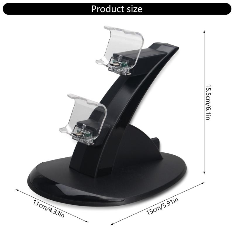 Double Controller Charger USB Charging Dock Station for P4 Gamepad Simultaneous Charging 2 Controllers with LED Light