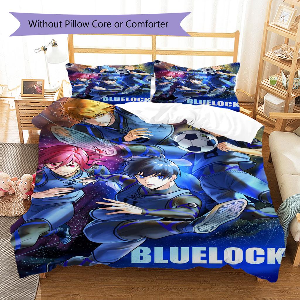 Blue Lock Pattern Bedding Quilt Set Quilt Cover Pillowcase Home Decoration Gift (1 * Duvet Cover + 2 * Pillowcase, Without Core)