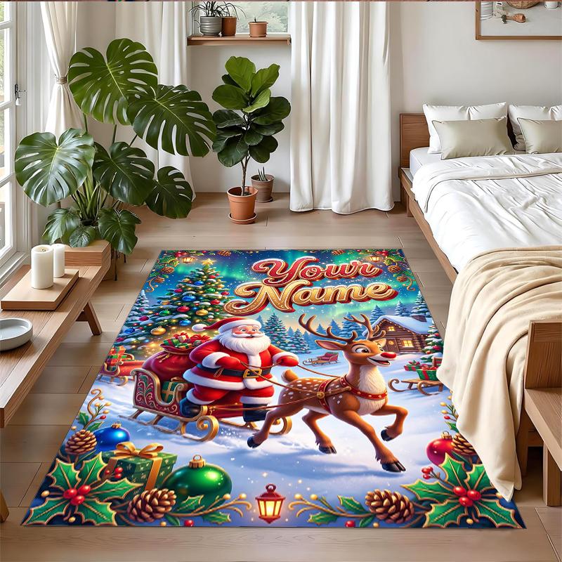 Christmas Custom Name Printed Square Area Rug Soft Non Slip Floor Carpet For Bedroom Holiday Gift