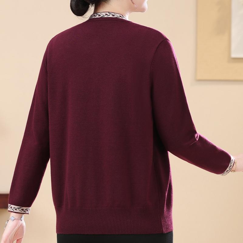 Plus Size Women Button Knit Cardigan for Elderly Ladies Round Neck Long Sleeve Casual Sweater Outerwear