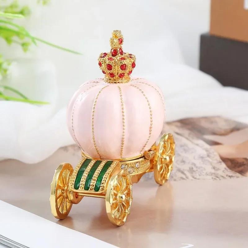 Home Decoration Enamel Diamond Inlaid Pumpkin Carriage Jewelry Box Fairy Tales Prop Decorations