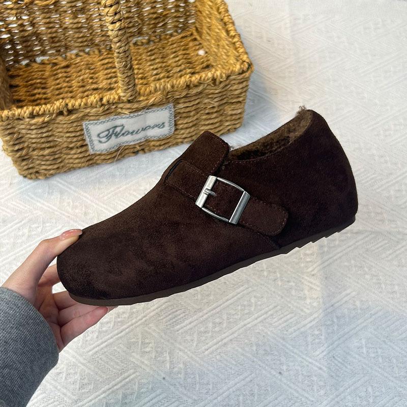 Fleece single shoes winter new warm snow boots women s casual flat-soled fluffy shoes 40