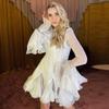 Elegant Ruffles Single Breasted Ruffles Mini Dress Women Flared Sleeve High Waist O-neck Dresses 2025 Lady Party Gowns New