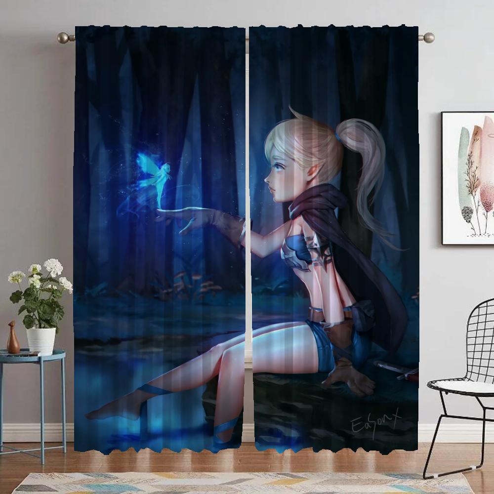 Blackout Curtains 2 Pieces Female Elf Tulle for Bedroom Modern Living Room Curtains Partition Window Curtain Shades Kitchen Home