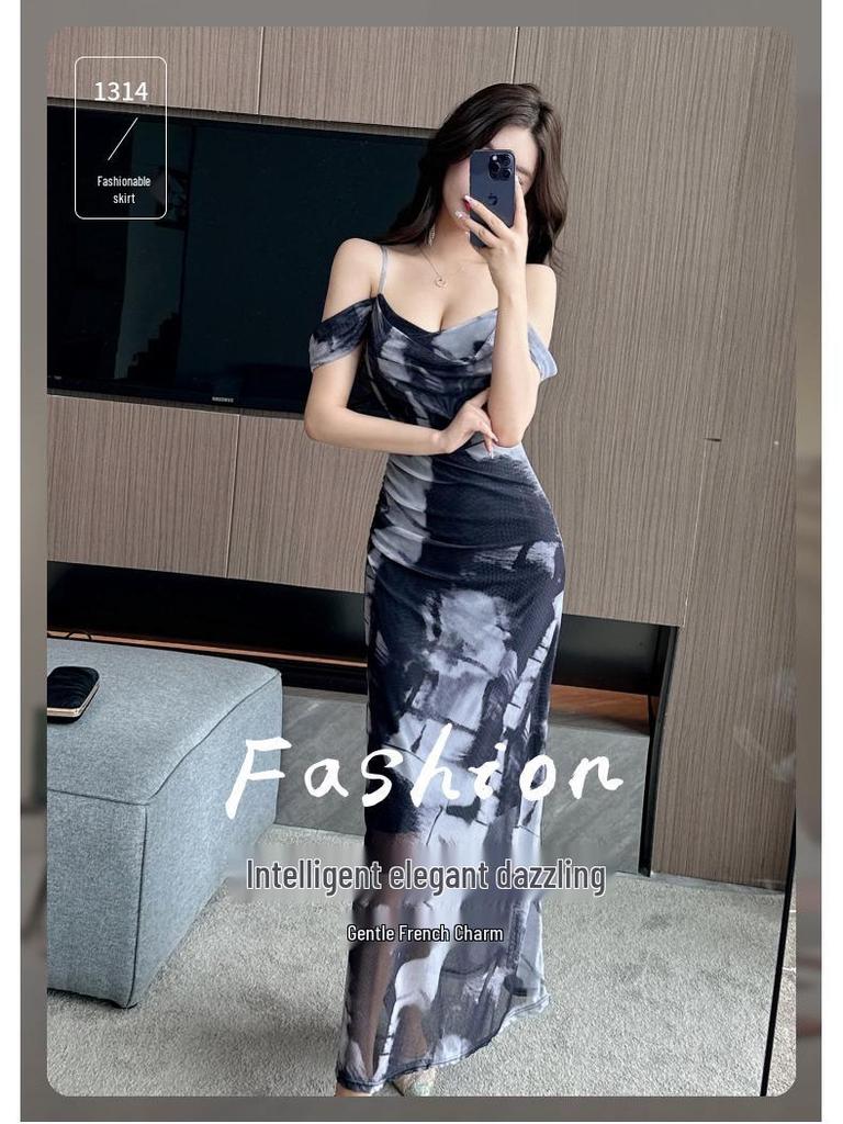 Oil Painting Mesh Cami Bodycon Skirt: Sexy Summer Vacation Dress