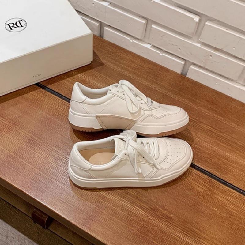 Women's Genuine Leather White Thick-Soled Casual Shoes - 2025 Spring/Autumn Versatile Soft-Soled Sports Sneakers, Flat Board Style.