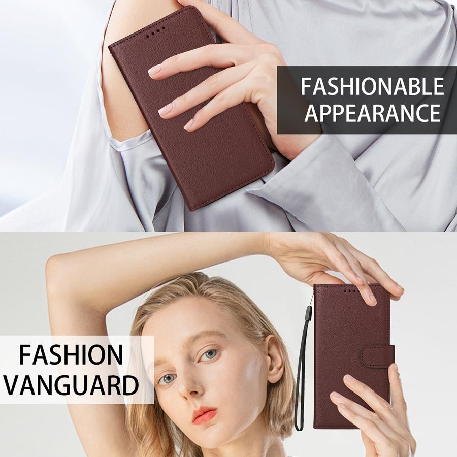 RFID Blocking Wallet Case for iPhone/Samsung 3 Card Slots + Cash Pocket Adjustable Kickstand | Textured Vegan Leather Phone Cover