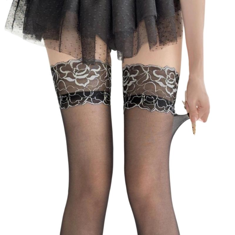 Thigh High Stockings for Women Lace Top Thigh Highs Pantyhose Sheer Tights
