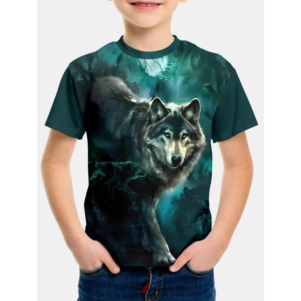 Children's Clothing Round Neck Girl Boys Tshirt Short Sleeve Cool 3D Wolf Print Kids Summer Stylish Streetwear