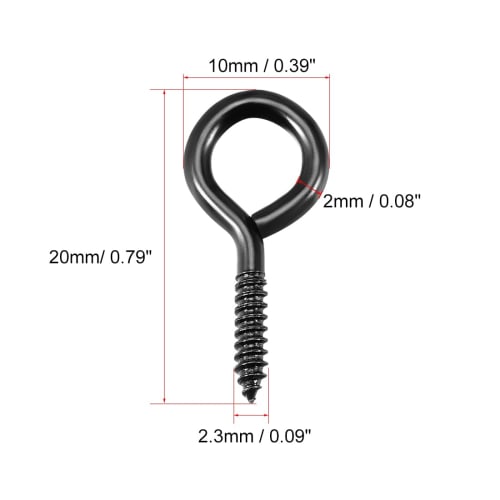 uxcell Screw Eye Hooks, Self-Tapping Screws, Screw-In Hanger Eye-Shaped Hooks, Black, 2.7mm x 22mm, 50 Pieces