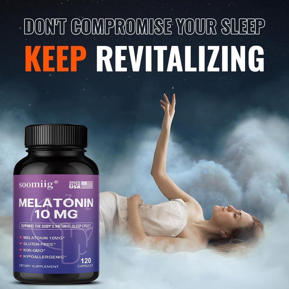 Pure Melatonin 10mg Strength Capsules for Natural Body Sleep Cycle Support, 120 Dietary Supplement Capsules
