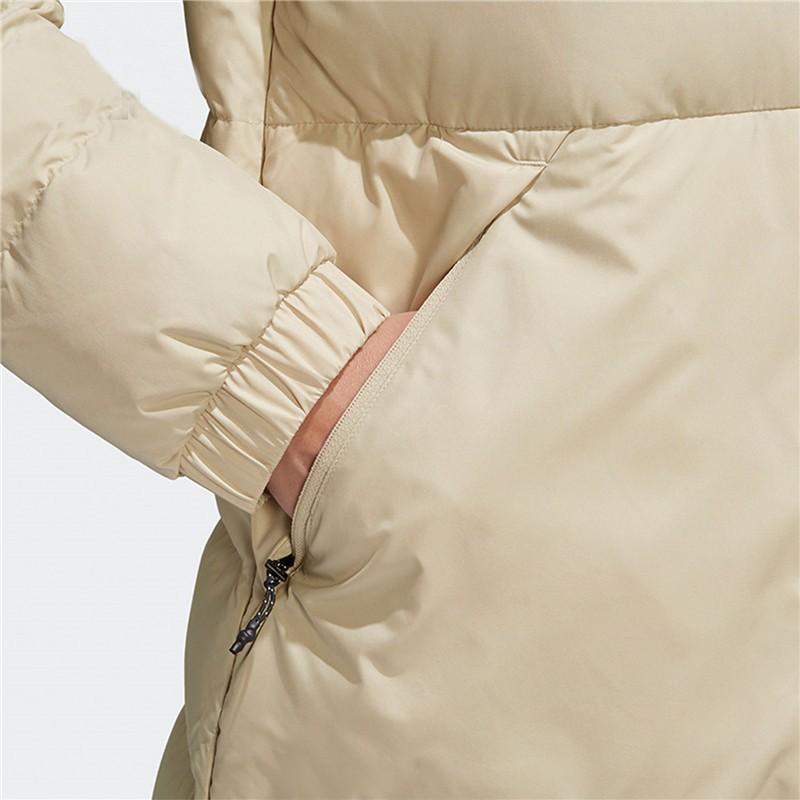 Adidas Warm Windproof Solid Color Mid-Length Down Jacket With Hood Women Outerwear Champagne GE9981