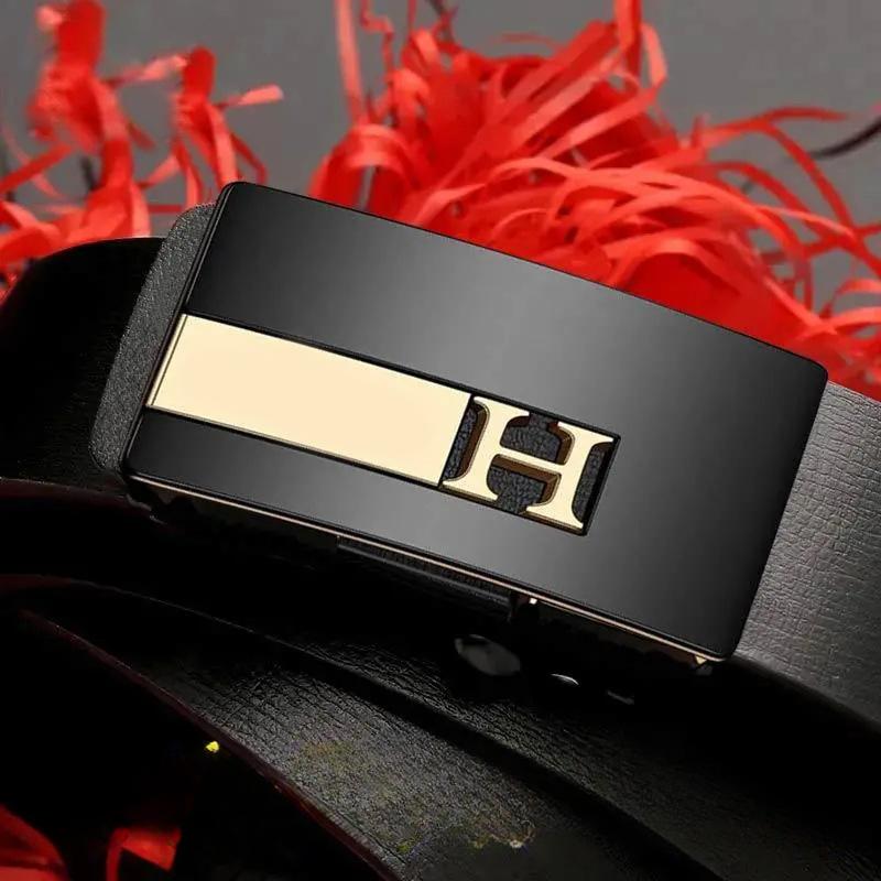 Men's Belt Genuine Leather Automatic Buckle Cowhide Belt Business Versatile Casual Simple Middle Aged and Young Belt Men