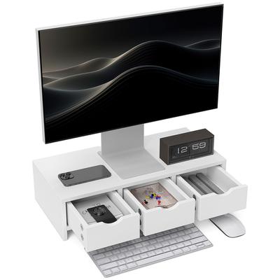 Monitor Stand Riser with 3 Drawers, Monitor Riser for Laptop, Computer, PC, Small Printer, 51 X 24 X 13cm, White