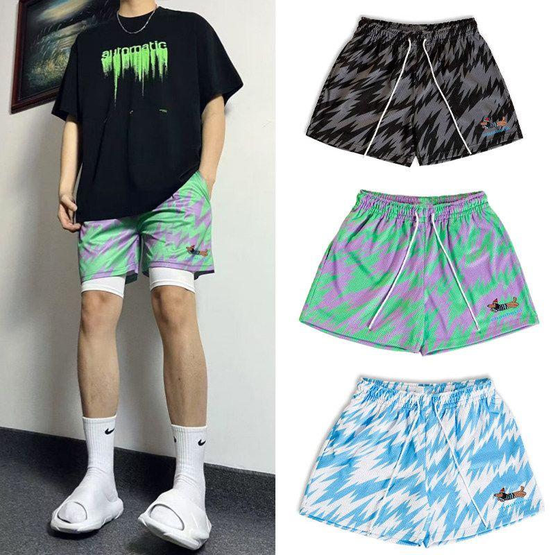 Summer Lightweight Mesh American-Style Shorts for Men, Knee-Length Trendy Sports Pants for Teenagers, European and American Cartoon Basketball Shorts